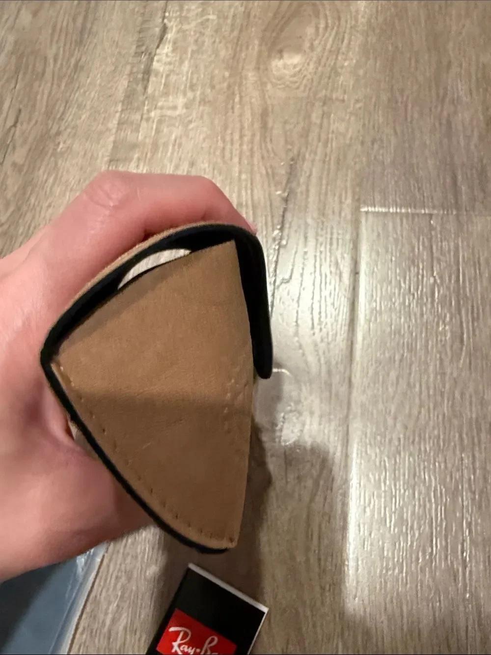 Ray-Ban Brown Leather Sunglasses Case with Booklet and the fabric